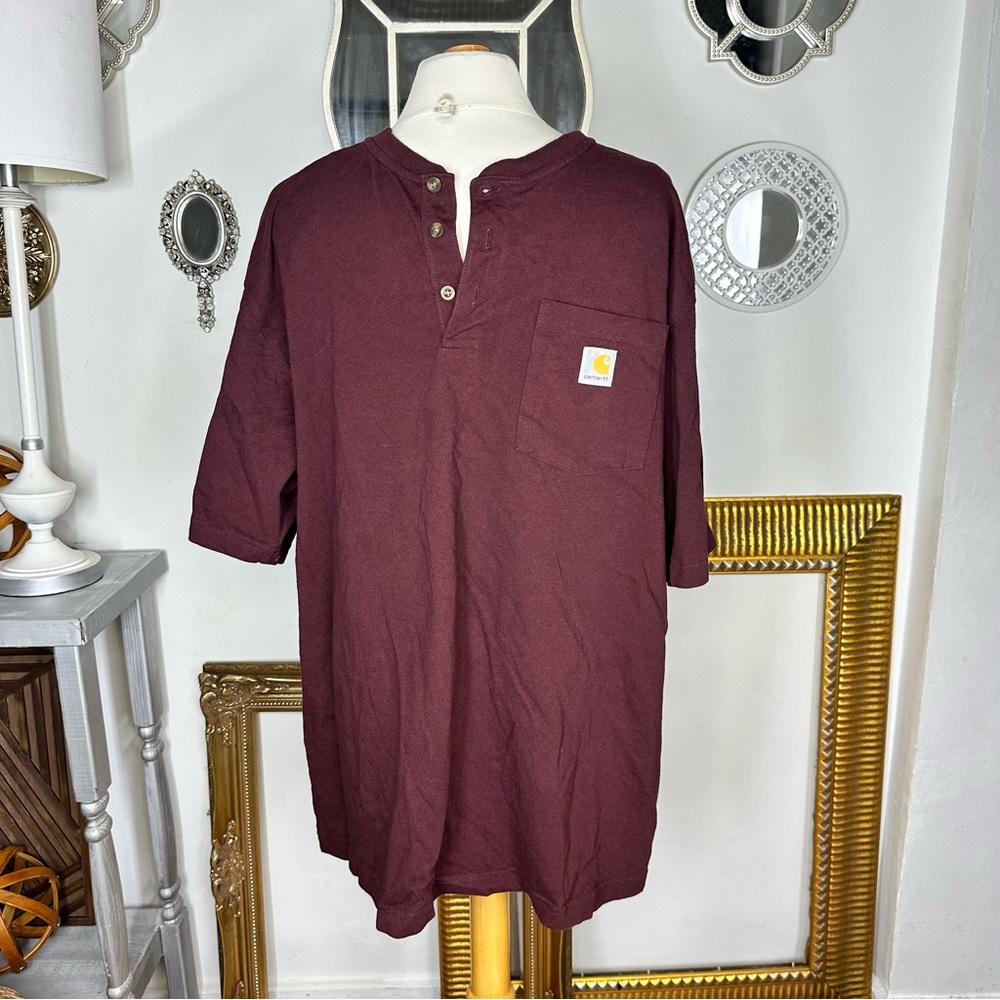 Carhartt XL Short Sleeve Original Fit T-shirt Three Button Pocket Front Wine
